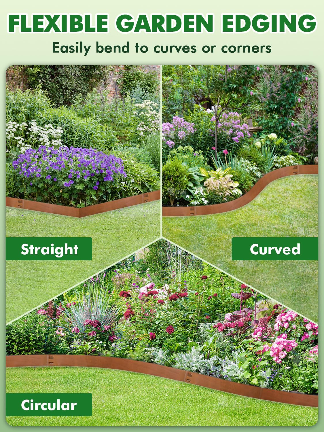 Bordura per Aiuola, 107,5×20 cm Bordatura per Giardino Flessibile, Bordo Aiuole in Acciaio Corten | 5Pcs Bordure per Prato, Bordi Paesaggistici in Metallo, Garden Edging, Lawn Edge -Totale 5M