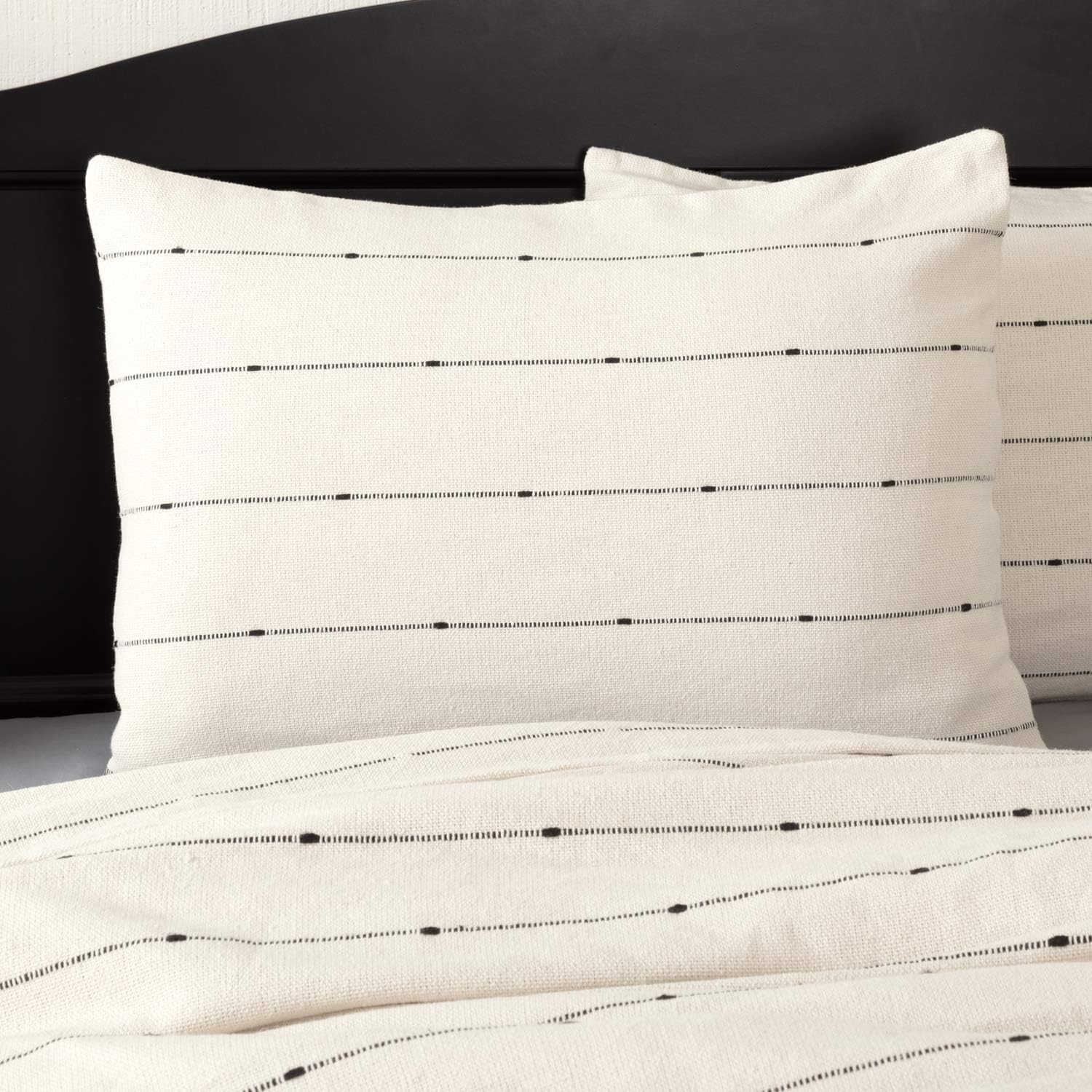 Piper Classics Farmcloth Stripe Standard Sham, 21" x 27", Urban Rustic Farmhouse Bedding, Natural Cream w/Black Stripes Pillow Cover