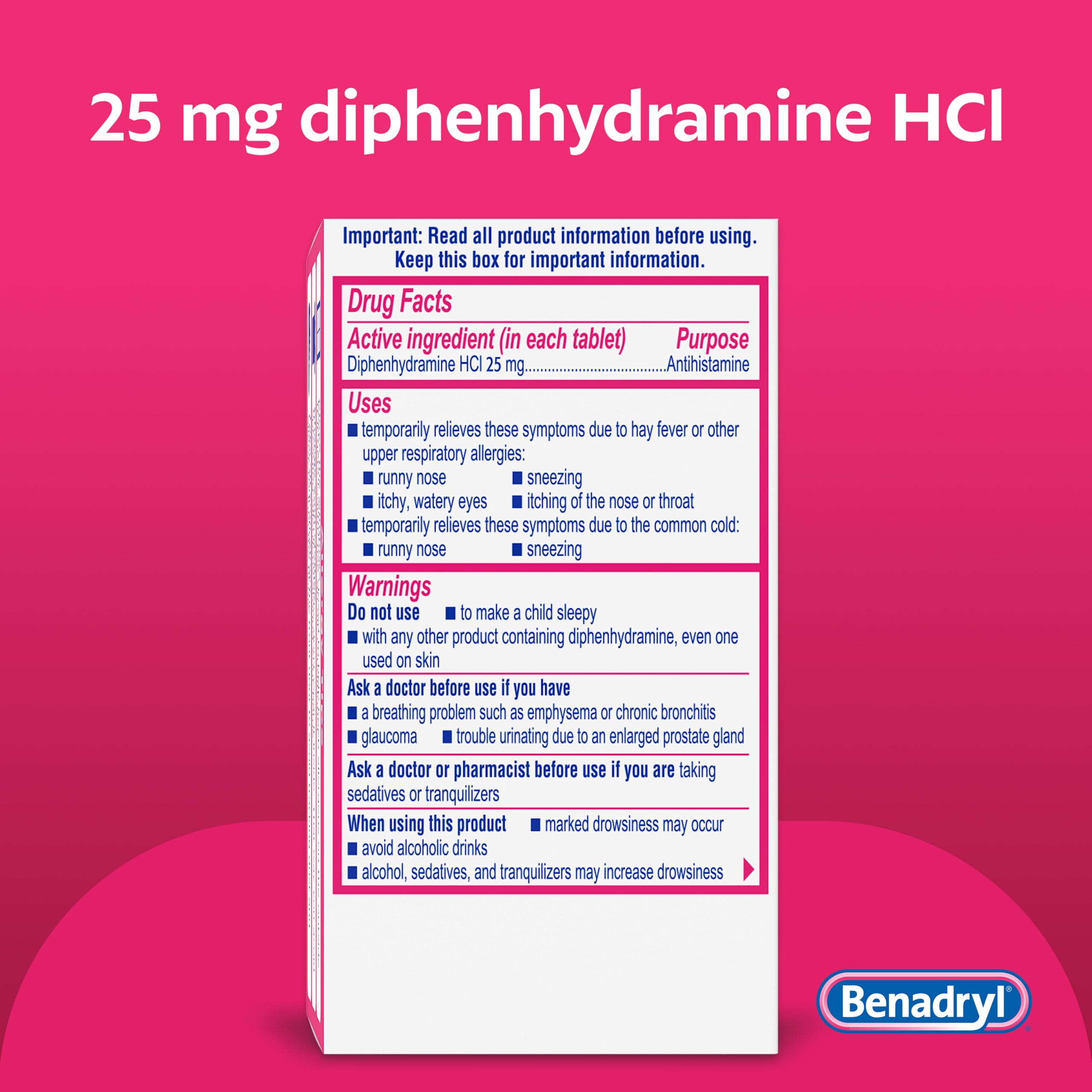 Benadryl Ultratabs Allergy Relief, 25 mg Diphenhydramine HCl, 100 Ct — Amazon image 8