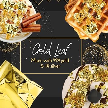 Gold leaf company 24k Gold Leaf - Real Gold Leaf Sheets 2X2 inches -5 Sheets Booklet Gold Leaf Sheets for Art - Cakes Chocolates Decorating, Makeup Health & Spa,Gilding Crafting (5)