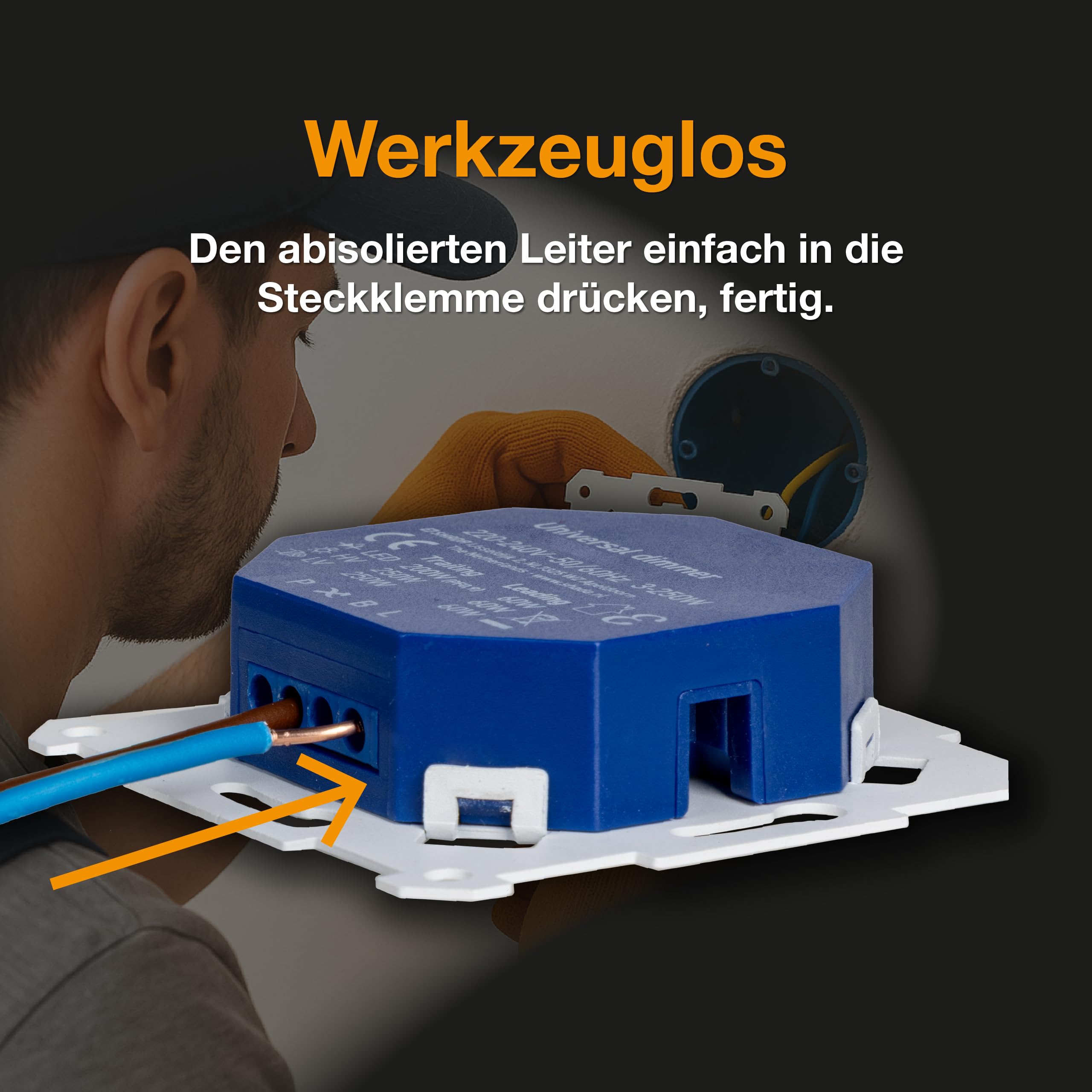 LED-Dimmer 3-250W Digital, nur 16 mm Einbautiefe, UP-Drehdimmer zum Dimmen von LED und Halogen 3-250 W kompatibel mit Busch-Jaeger, Gira, Kopp, Merten, Jung, Berker, Phasenanschnitt Phasenabschnitt