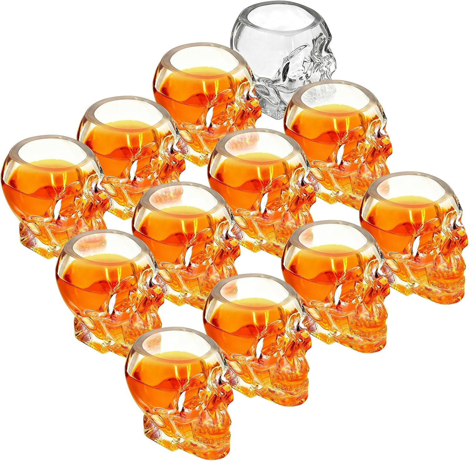 12Pcs Skull Shot Glasses Set 3.3 oz Mini Clear Bulk for Wedding Party Whiskey, Espresso, Water, Juice, Milk, Coffee, Drinking Skull Glass Cups For Halloween Theme parties, Bars (12, Small)