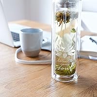 Vista 2 de Sacred Lotus Love Double-Walled Glass Tea Tumbler with Infuser and Strainer 15oz - Perfect for Loose Leaf Tea, Cold or Hot Water Bottle, Fruit