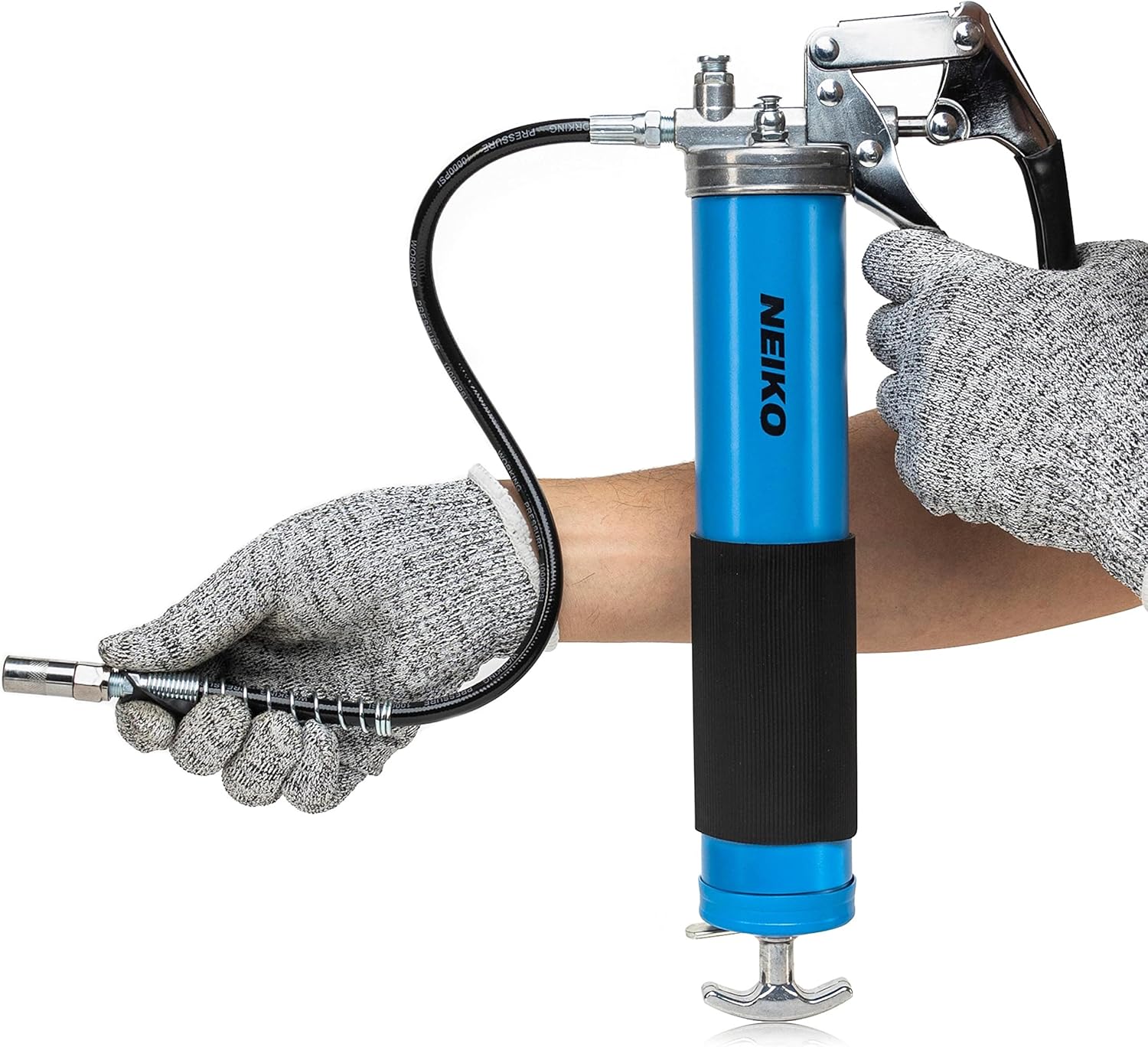 Neiko 12011A Grease Gun, Heavy Duty Pistol Grip Greaser, 6000 PSI, Grease Gun Hose 18 inch, Grease Gun with Zerk Fitting, 6” Straight Extension & 5.5” Bend Ext, Grease Not Included.