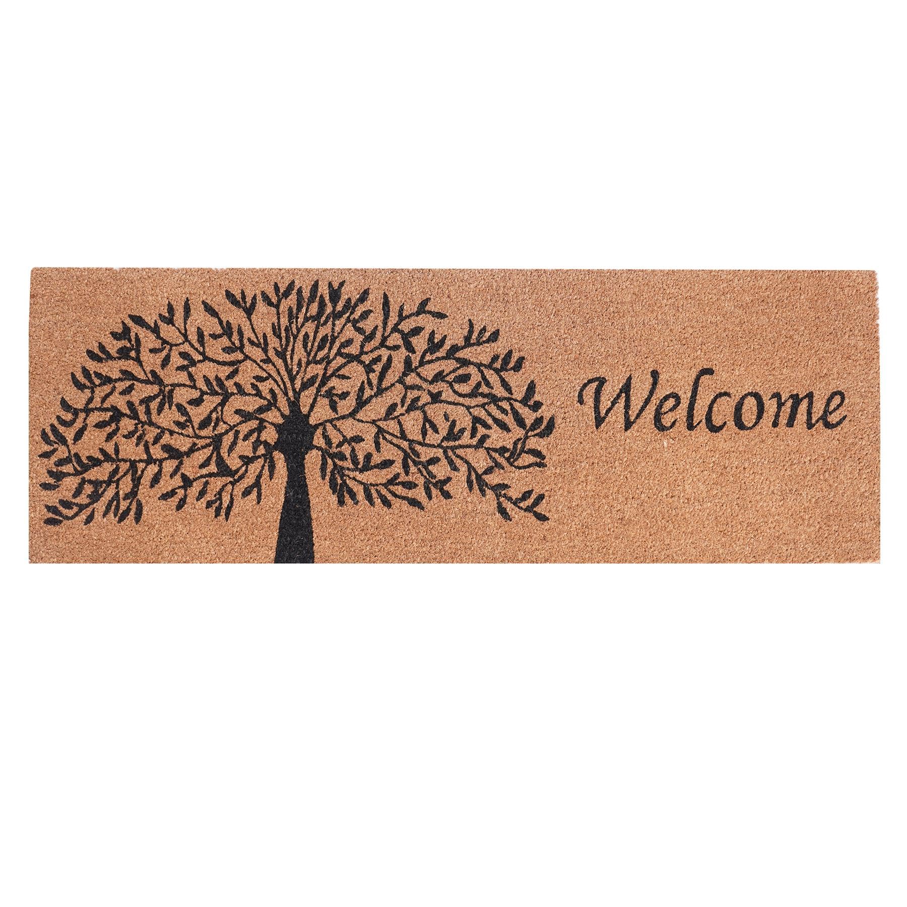 Extra Long Printed Coir Doormat 40x125cm Non-Slip Backing Large Natural Runner for Hallway Entrance Indoor Outdoor Dirt Trapping Heavy Duty Coconut Fibre Mat [Tree of Life Welcome] — image 1