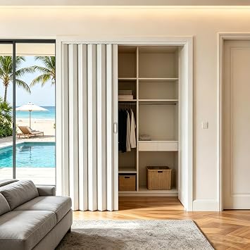 Accordion Door PVC Folding Door Space Saving for Closet Room Divider, 48"x80" 63"x80" Interior Folding Door with Hardware, No Floor Track, Waterproof UV Resistant 48" * 80", Single Door