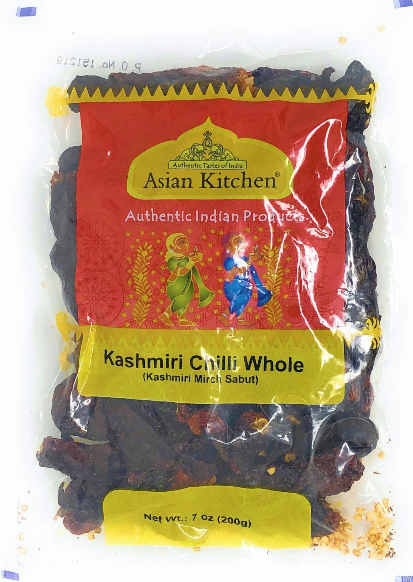 Asian Kitchen Kashmiri Chilli Whole, Low Heat Indian Chilli 7oz (200g) ~ All Natural | Vegan | Gluten Friendly | NON-GMO | Indian Origin