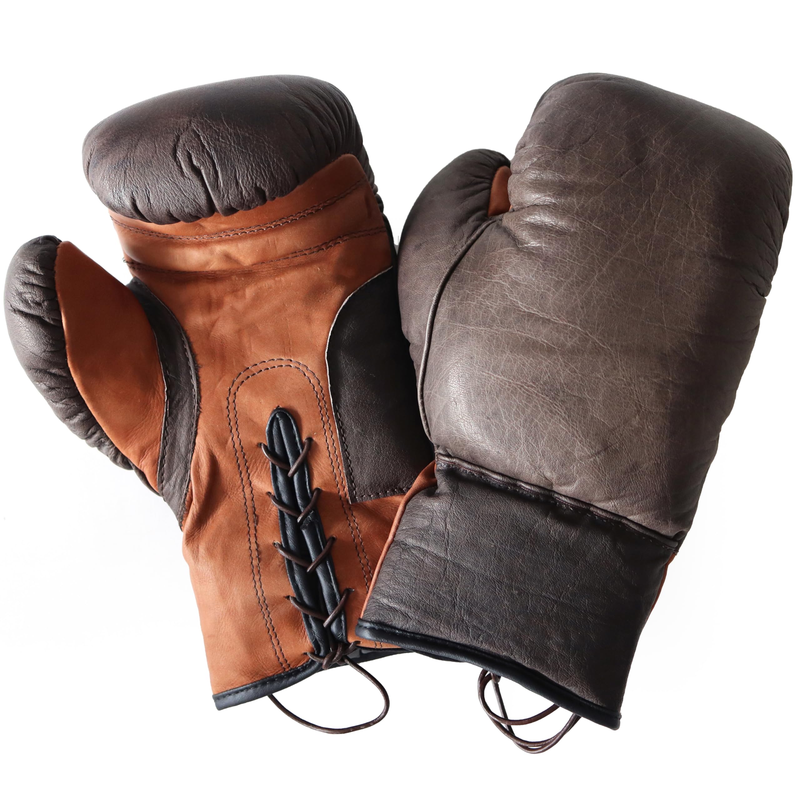 Echtleder Retro Boxhandschuhe 12 oz – Handgefertigt, Zweifarbiges Vintage-Design, Klassische Schnürung, Ideal für Dekoration, Sammler & als Geschenk