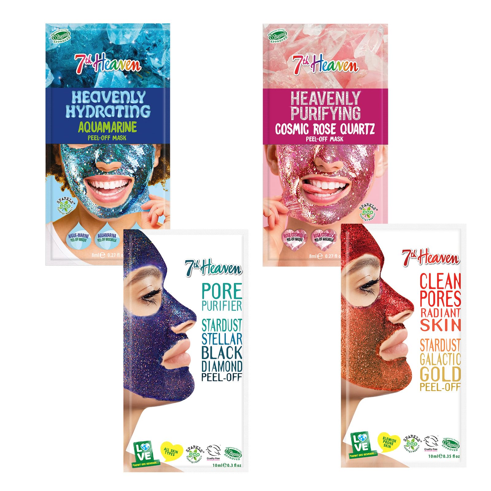 – 7th Heaven Shine Bright Face Mask Set (Pack of 4) Nourishing and Hydrating Face Mask Skincare Set - Genuine 7th Heaven Face Masks Skincare