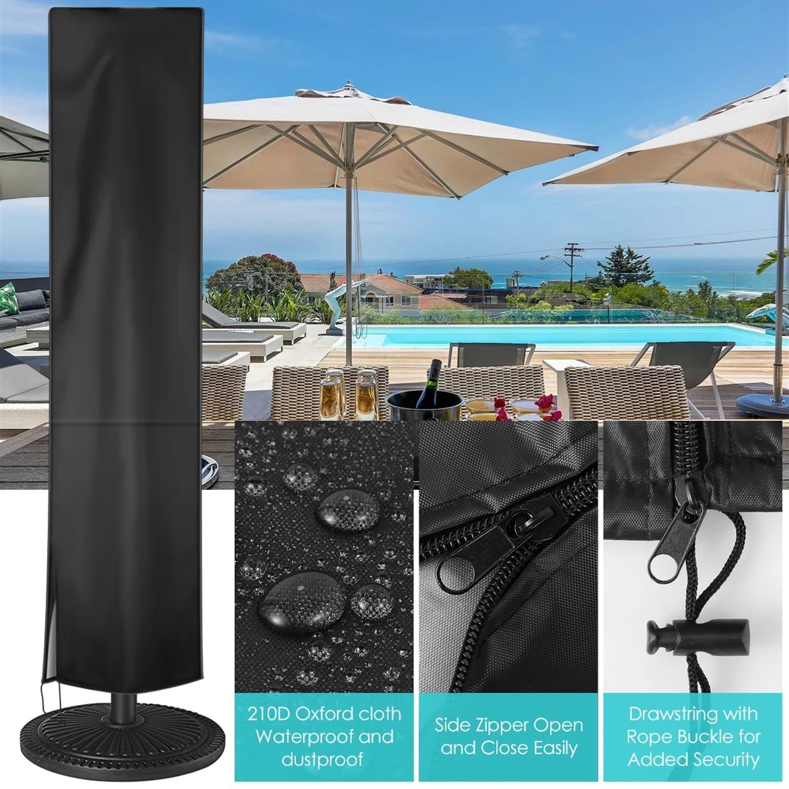 Schutzhülle für Sonnenschirm Wasserdichte Oxford Tuch Outdoor Sonnenschirm Regenschirm Abdeckung Gerade Terrasse Schutz(2Pcs)