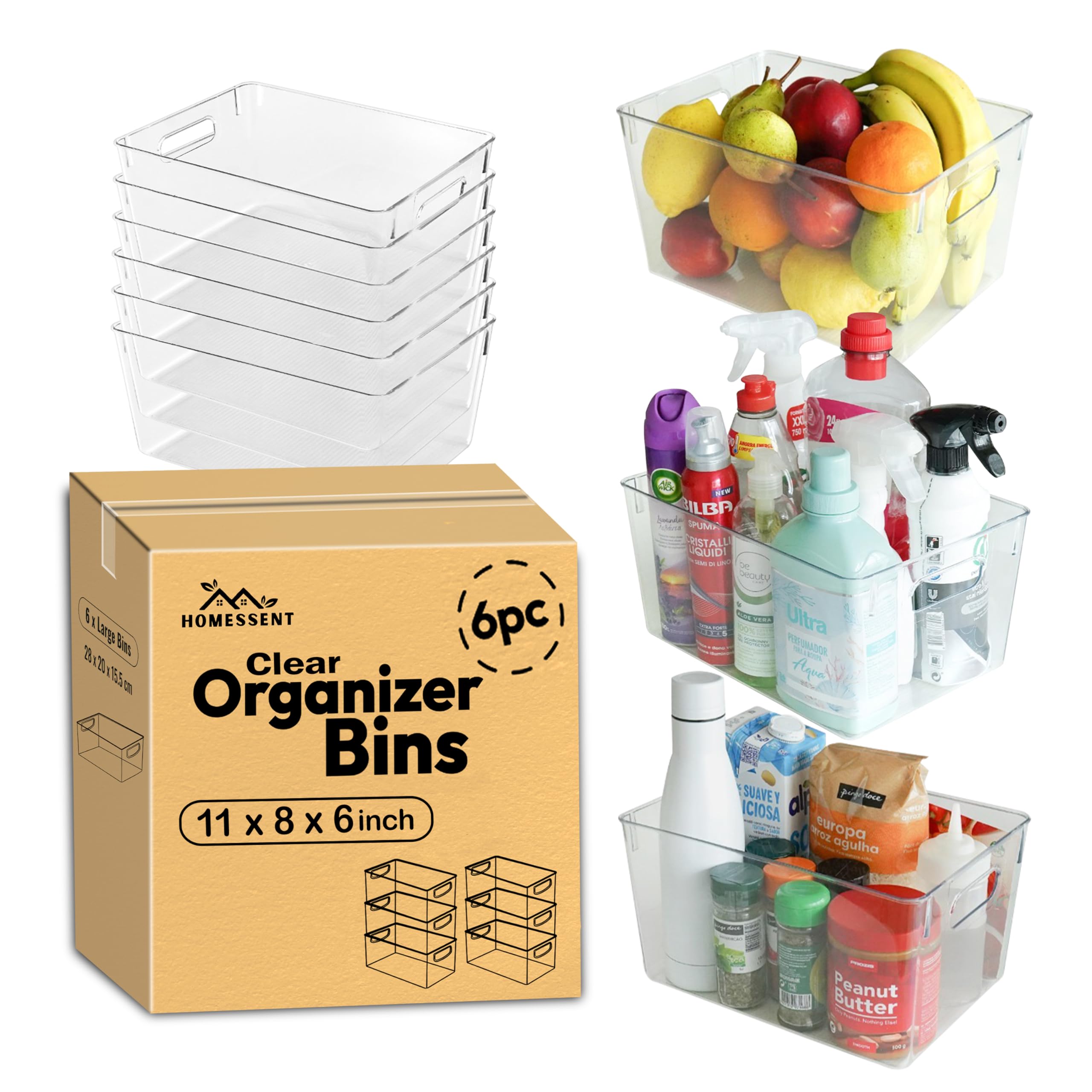 Homessent Clear Storage Bins6 Pcs Pantry