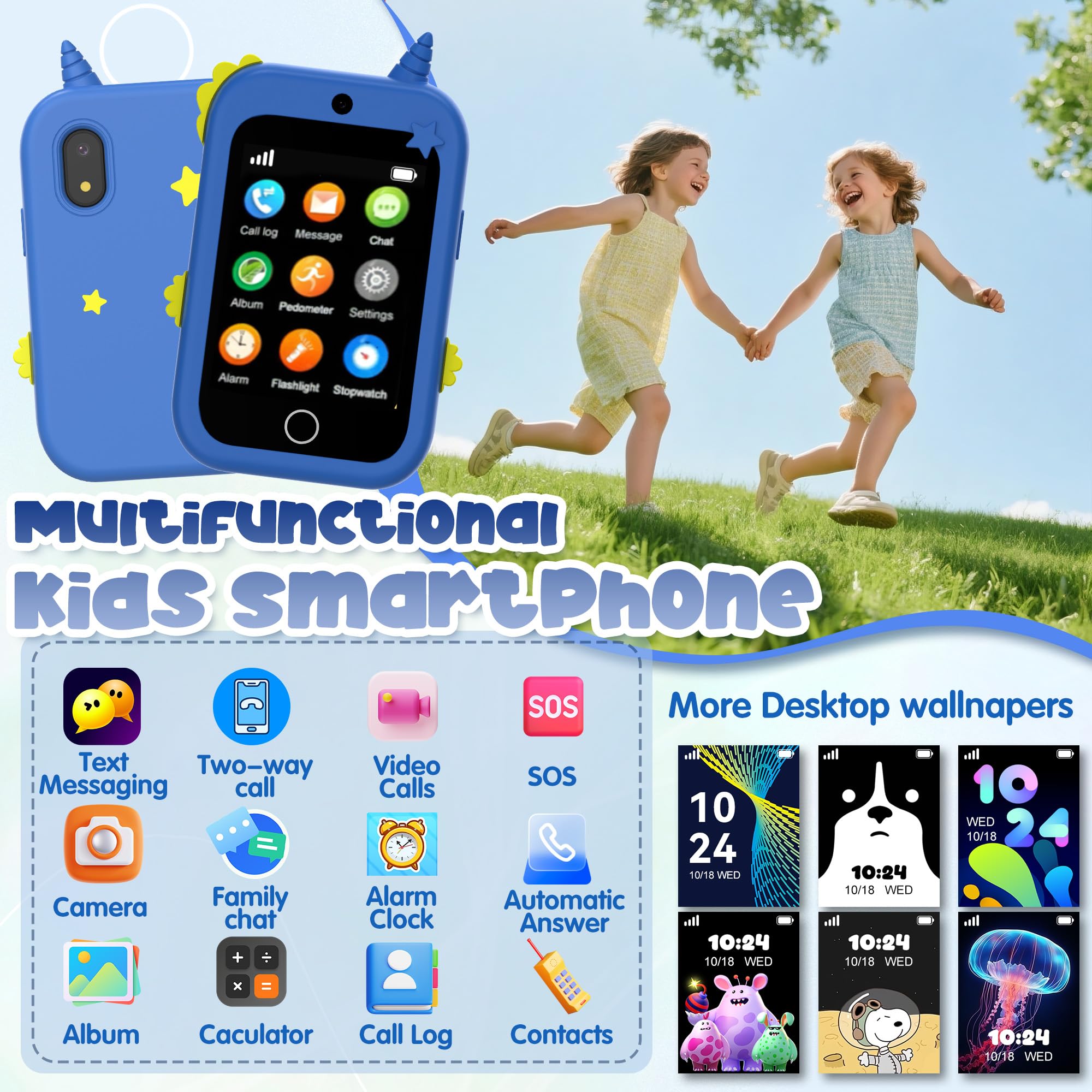 4G Smartphone Bambini, Smartphone Bambino per Ragazza con Chiamate GPS, Videochiamata, Chat, SOS, Modalità Scuola, SMS, Torcia, Musica, Sveglia, Pedometro, IP68 Impermeabile, Regali per Ragazze
