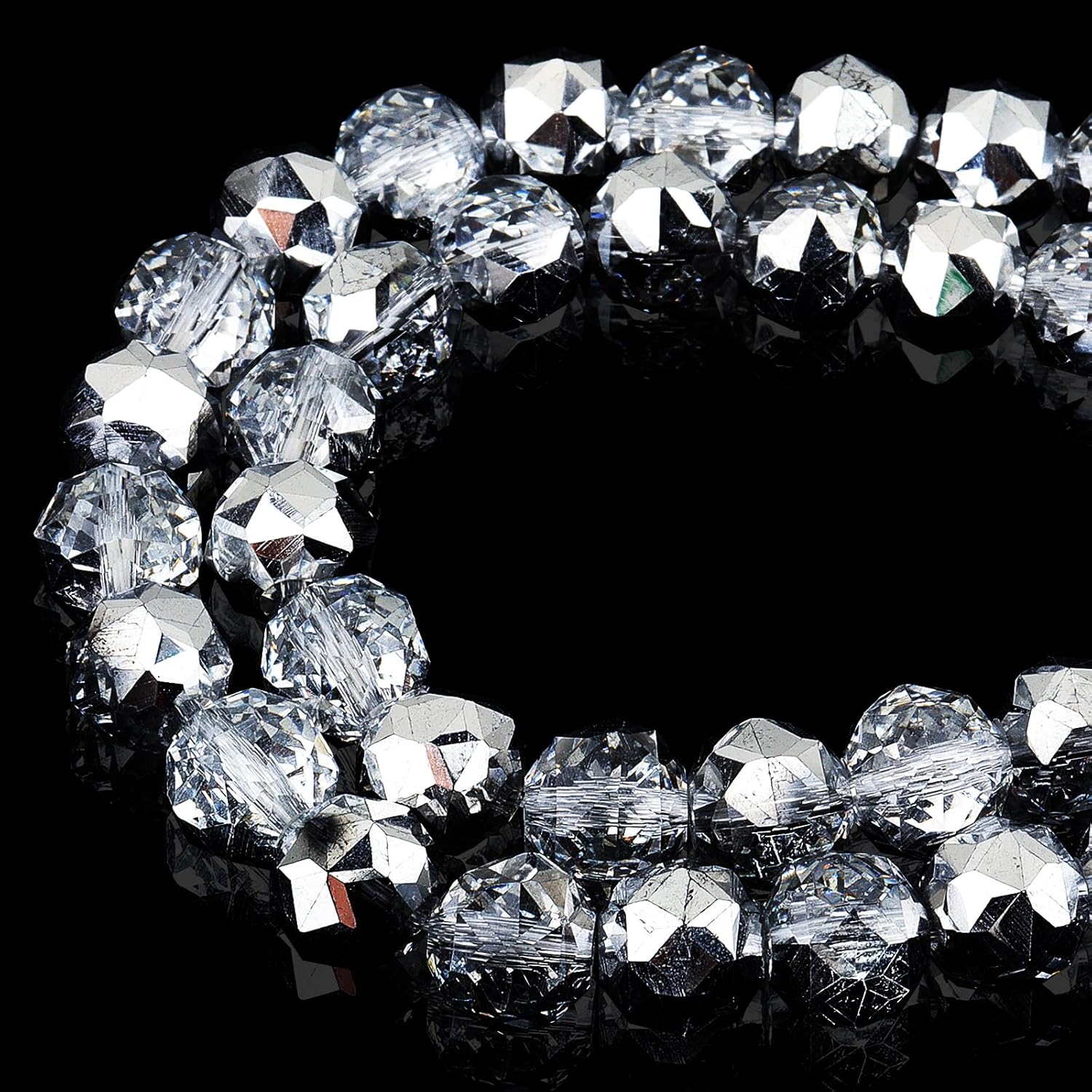 10mm Sparkle Crystal Beads for Jewelry Making - Faceted Round Loose Beads for Bracelets(57-60pcs, Translucent Silver)