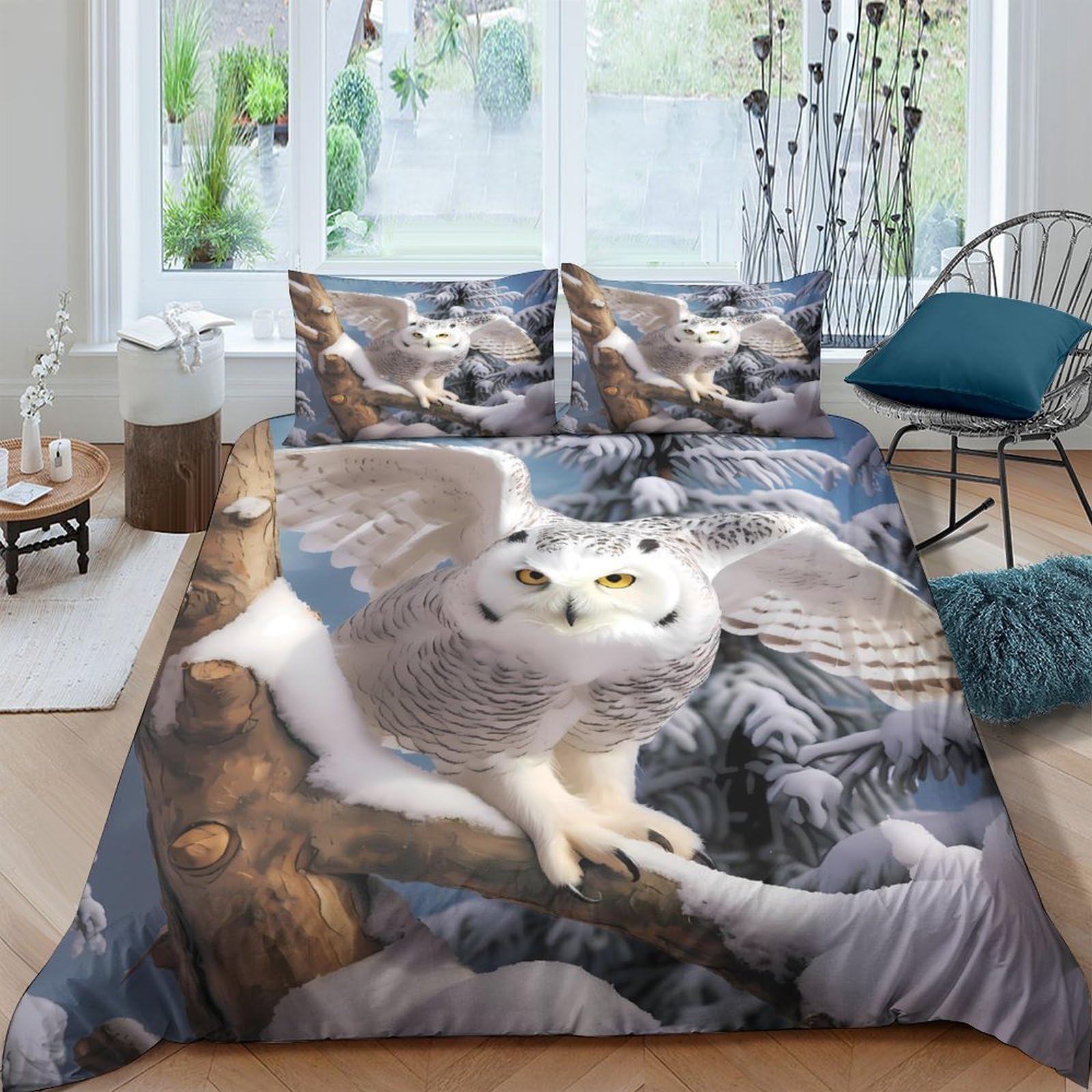 Ctjqhvkz Style-7 3D Printed Snowy Owl Fitted Sheet Microfiber Soft Breathable Forest Bed Cover For Bedroom Dorm Decor Mattress Protection Single（135X200cm）