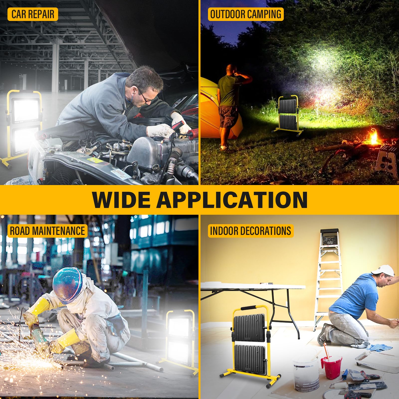 SKYWOLRD 300W LED Baustrahler 30000LM Arbeitsscheinwerfer mit Stecker | Baustellenlampe mit 5M Kabel, 6000K Kaltweiß Wasserdicht Tragbar Baulampe Bauscheinwerfer für Werkstatt Baustelle Garage