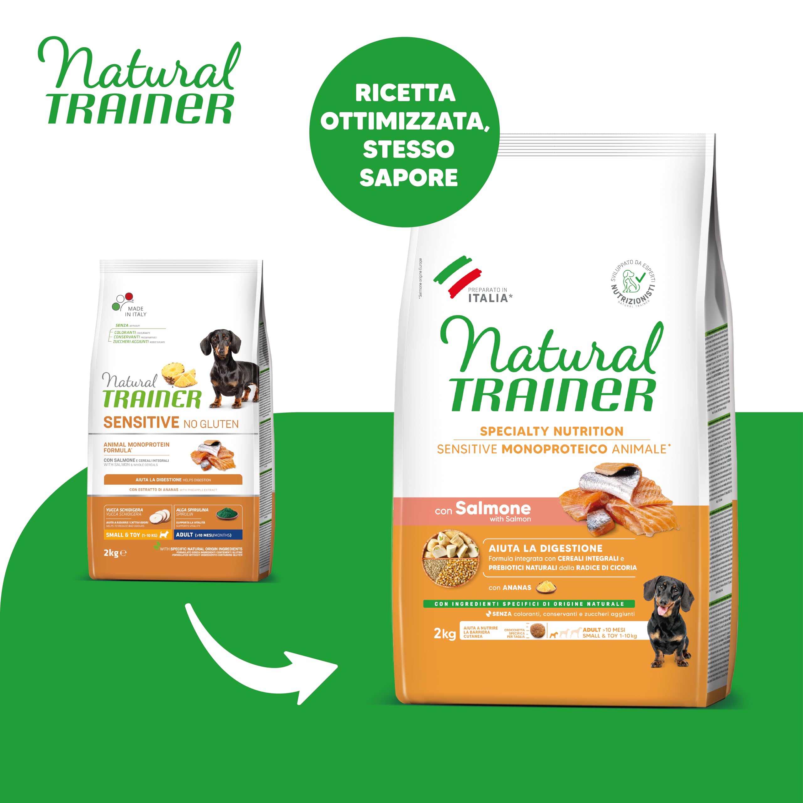 Trainer Sensitive No Gluten Smalltoy Adult Con Salmone E Cereali Integrali, Agnello, 2 kg