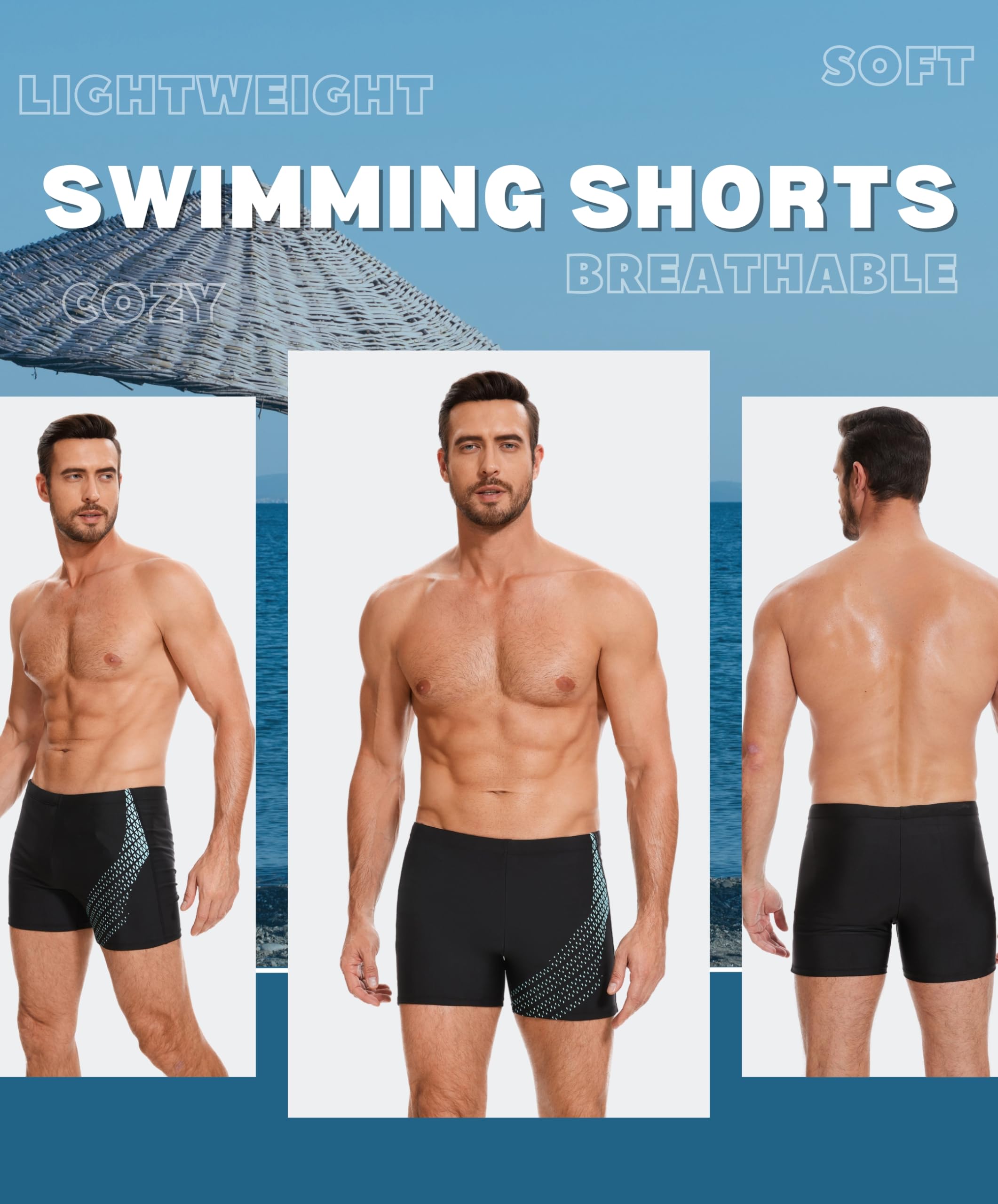 AMZSPORT Bañador de Hombre Secado Rápido Bañadores Boxer con Cordón