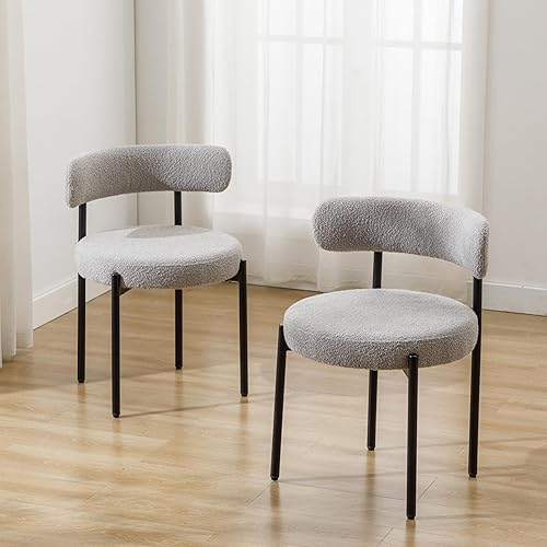 Boucle - Juego de 2 sillas de comedor, modernas sillas de comedor tapizadas, sillas de cocina sin brazos para comedor, sala de estar, patas de metal