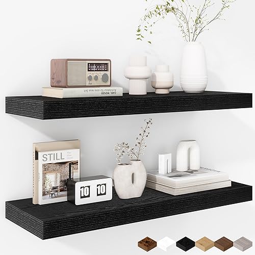 Miniatura 29 de Fun Memories Estantes flotantes de 16 pulgadas – Estantes de pared de madera de color blanco rústico profundo – Estante de almacenamiento para pared