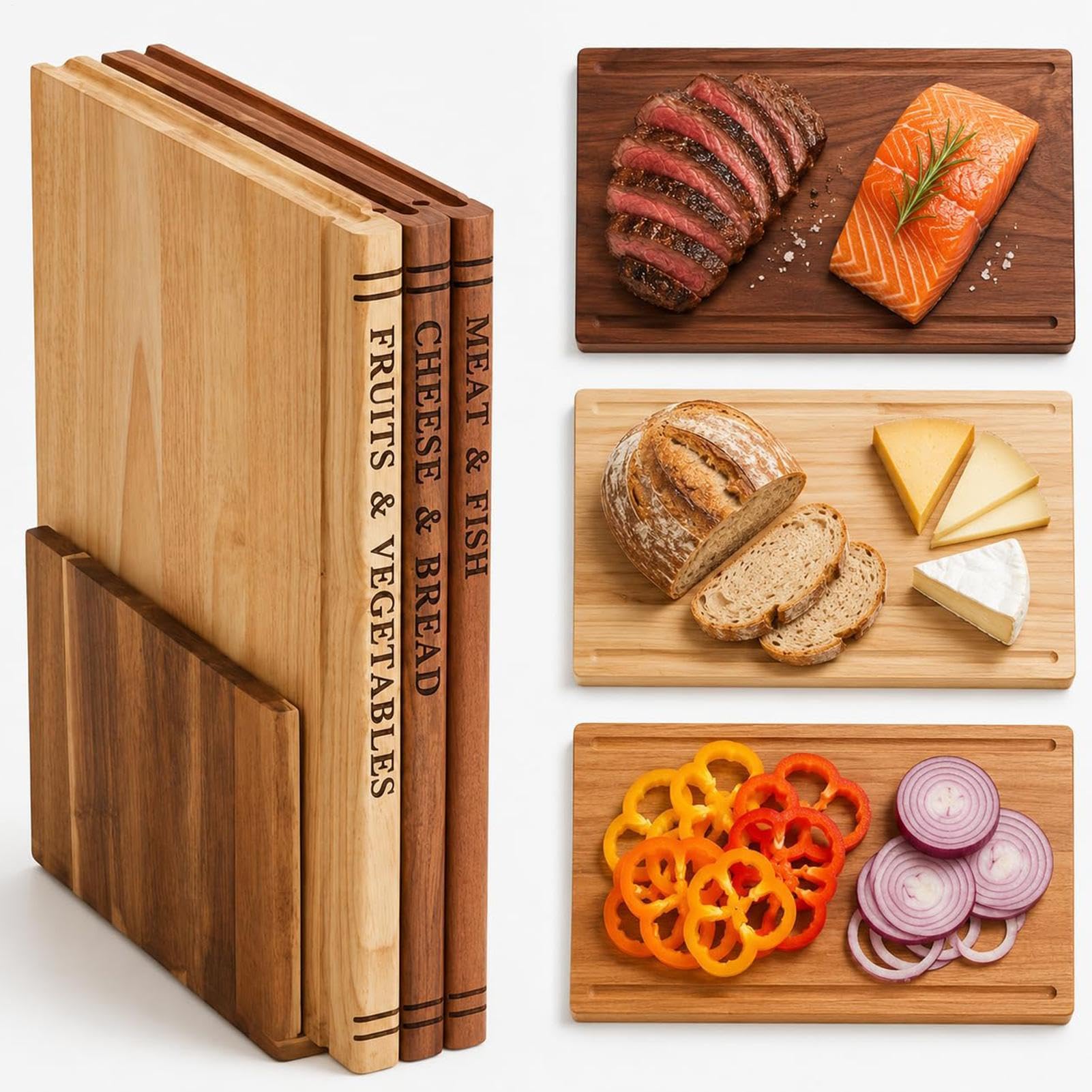 Juegos de Tablas de Cortar en Forma de Libro 3 Piezas de Tabla Decorativa | Tabla de Madera para Cortar para Verduras Carnes Pan Pastelería Sushi Carnicería Hogar Exterior