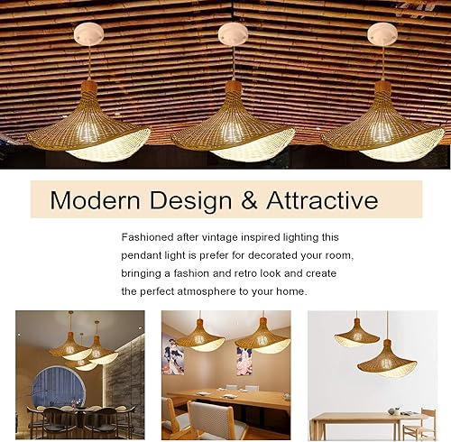 Miniatura 5 de GCQ Lámpara colgante de bambú estilo japonés E27, lámpara colgante de techo para sala de estar, dormitorio, restaurante, cafetería, casa de té, bar,