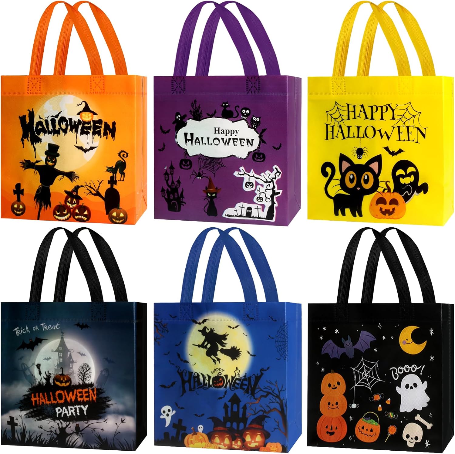 Bonieset 12Pcs Halloween Trick or Treat Bags, Reusable Halloween Non Woven Bags
