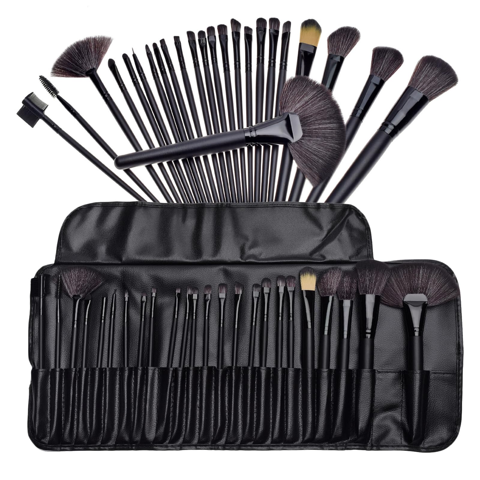 Makeup Brush Set 24 Pcs, Synthetic Fiber Soft Make Up Brushes With With PU Leather Bag, Blending Eyeshadow, Blush, Powder, Eyeliner, Foundation, Concealers Make-Up Brushes Gift Tools For Women Girls