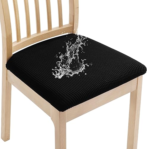 smiry Juego de 4 fundas de asiento impermeables para sillas de comedor, tela jacquard elástica, extraíble, lavable, protector de asiento de silla,