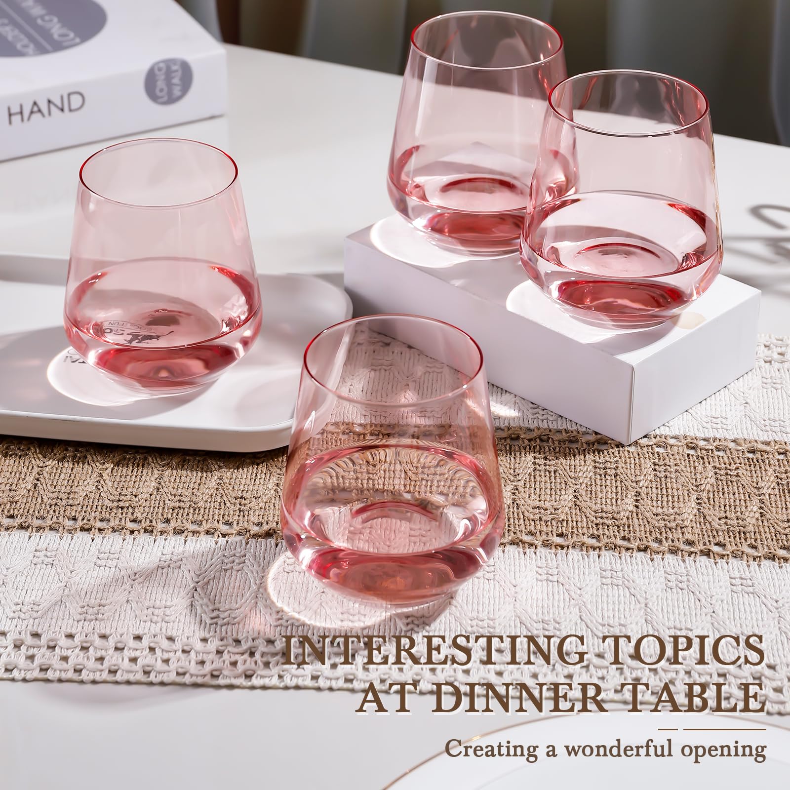 Weinglas-Set ohne Stiel, 170 ml, Weingläser, ohne Stiel, für Wein, Cocktails und Getränke, elegante Gläser für Zuhause, Bar und Urlaub, Rosa