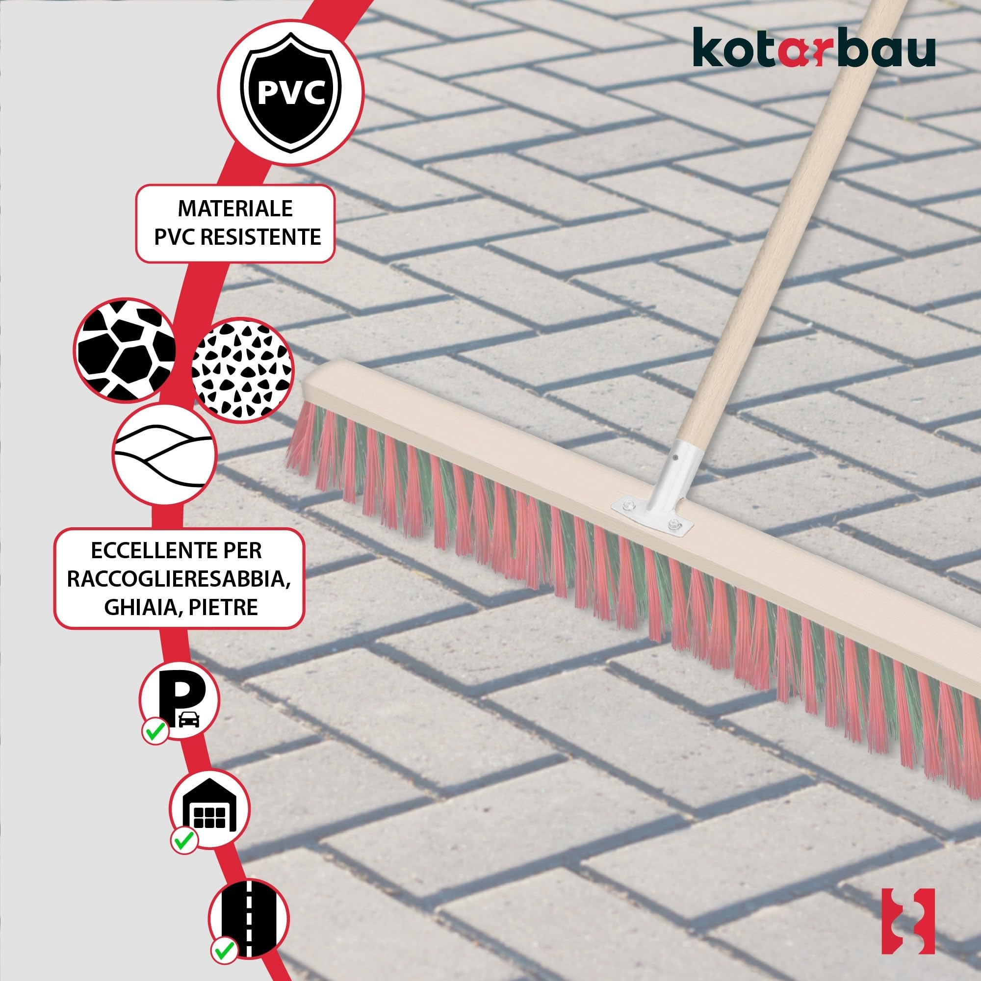 SCOPA DA STRADA 60cm SPAZZATRICE SETOLE RIGIDE OFFICINA GIARDINO Esterno Geko