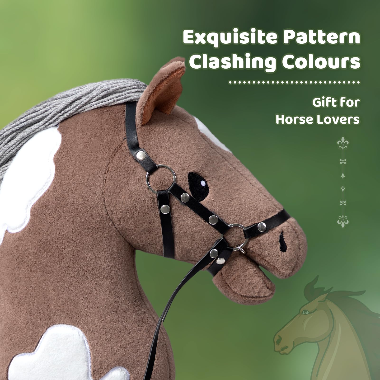 BEJOY Stok paard hobby paard speelgoed, paard op stok met halter en teugels, hobby paard, cadeau voor kinderen, meisjes, groot hobby-paard, kaki
