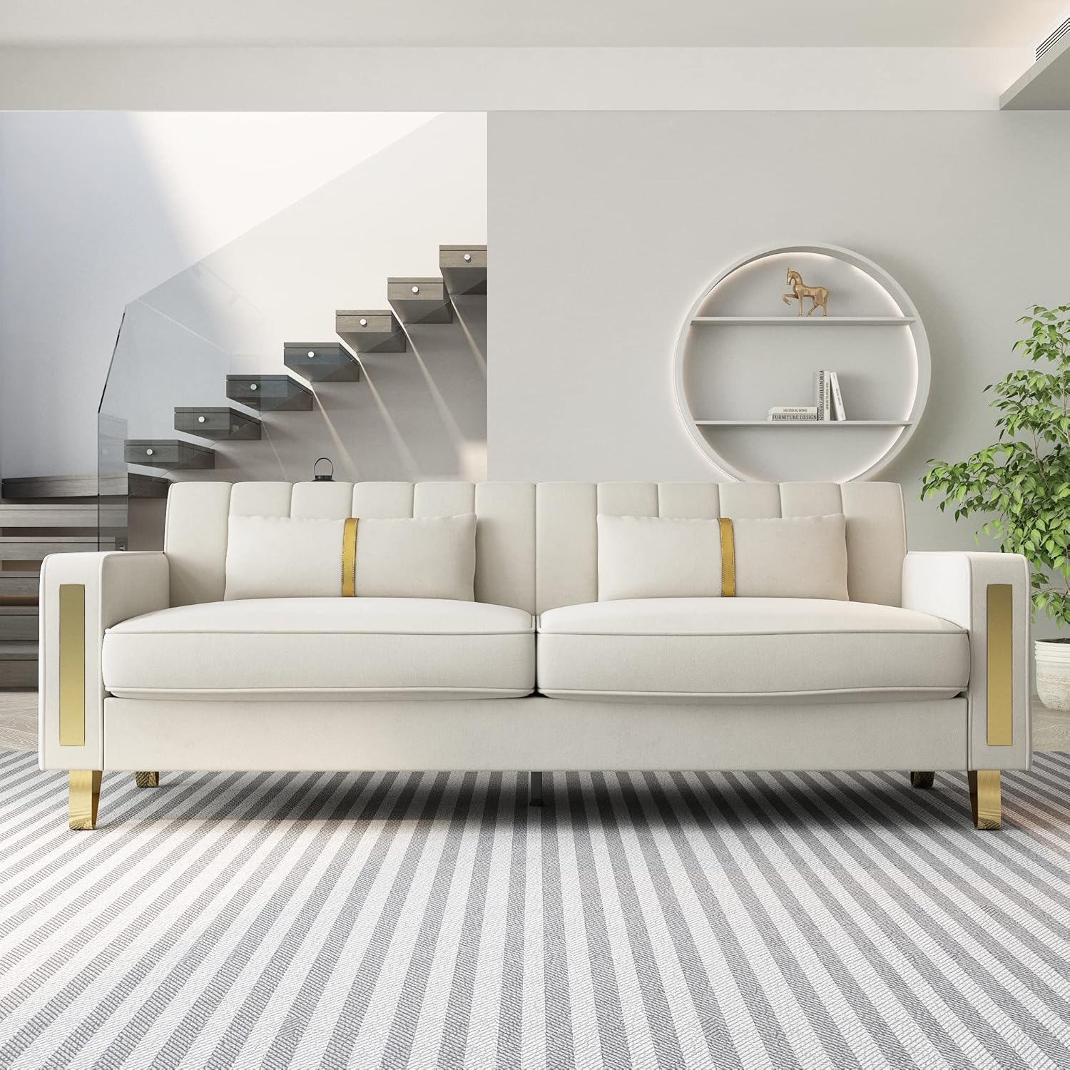 Modern Velvet Loveseat Sectional Sofa with Gold Legs, 86″