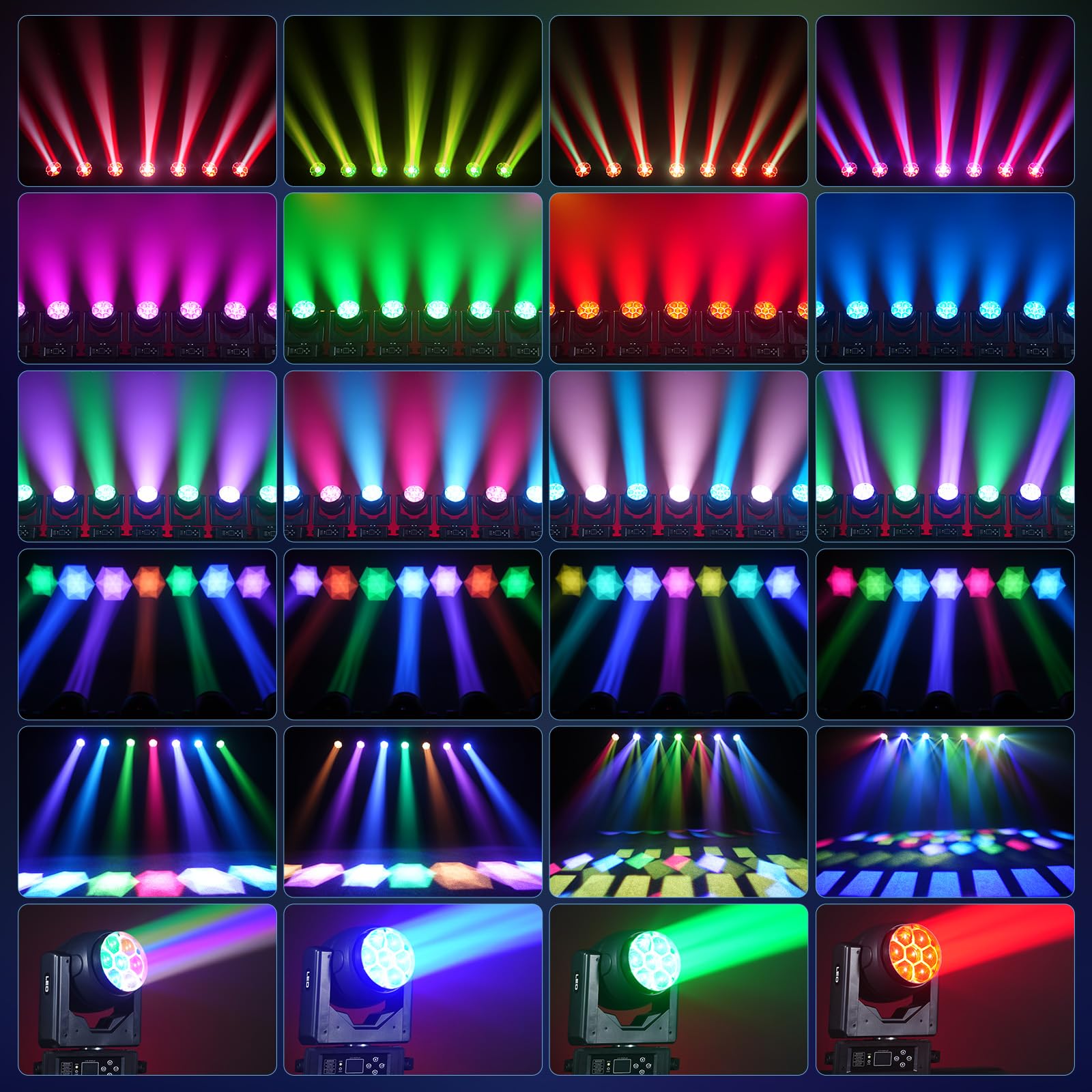 4 PCS 7X40W Testa Mobile LED RGBW,7 LEDs Luce da Palco con DMX512,Modalità Master/Slave,Effetti Wash,Fascio,Vortice,Caleidoscopio,Messa a Fuoco Elettronica,per Bar, Concerti,Festival,Discoteche