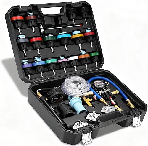 Probador de presión de radiador y kit de recarga de vacío de refrigerante, herramienta universal de 28 piezas para sistema de enfriamiento de