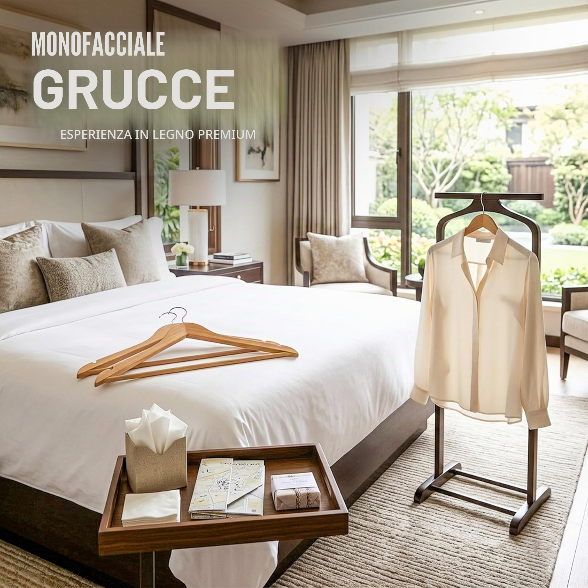 Utopia Home grucce in legno Antiscivolo con barra rotonda per pantaloni e scanalature per le spalle - Grucce durevoli e sottili per cappotto, abito, pantaloni, giacca (Confezione da 20, Naturale)