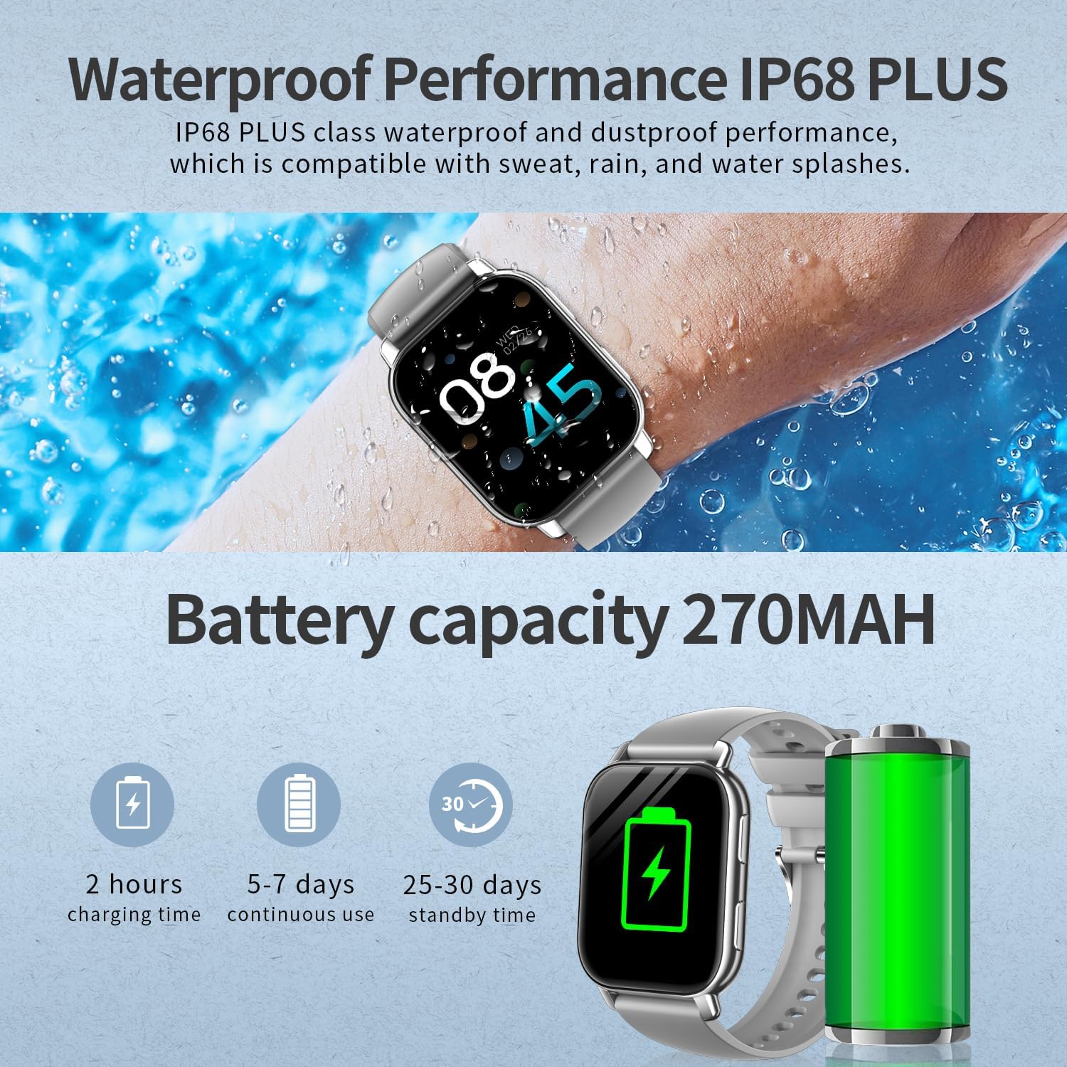 Smart Watch 1.8 Inch Large Screen for Men Women Bluetooth 5.4 Pedometer Watch Sport Watch Multi-Sport Modes Talk/Message Notification Music Played Silver (Silver) - Image 5