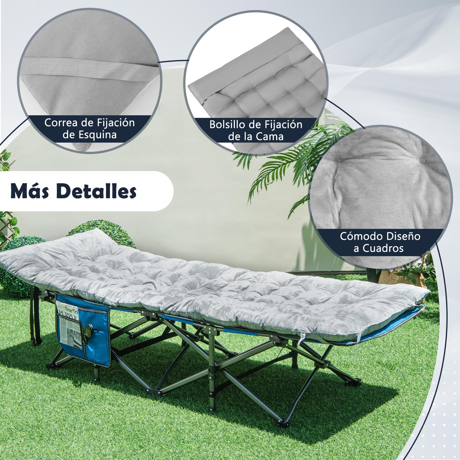 GYMAX Cojín para Tumbona 190 x 70 cm, Esterilla para Dormir con 4 Correas de Sujeción, Colchoneta de Tumbona Ligera, Colchoneta para Dormir para Senderismo, Mochileros y Viajes