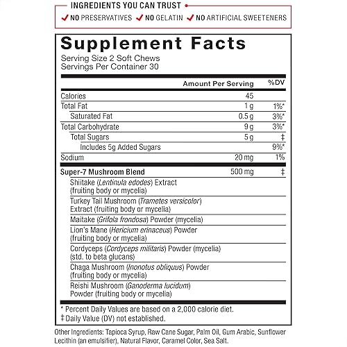Miniatura 6 de Force Factor Modern Mushrooms Soft Chews, suplemento de hongos con melena de león, cola de pavo y cordyceps para apoyar la energía, la inmunidad y
