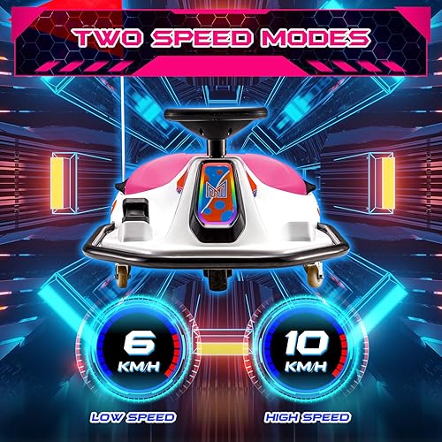 Miniatura 6 de MELLCOM Coche de deriva para niños, automóvil eléctrico para niños de 12 V con ruedas universales giratorias de 360, auto de juguete eléctrico para