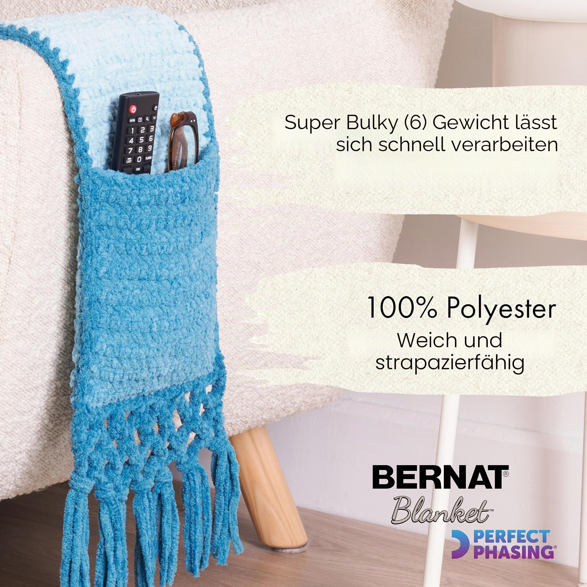 Bernat Blanket Perfect Phasing Garn, 2er-Pack à 299,37 g, 100% Polyester, Nr. 6 Super Bulky, 201 m, für Stricken, Häkeln, Handarbeiten und Amigurumi, Tiefblaue Torte