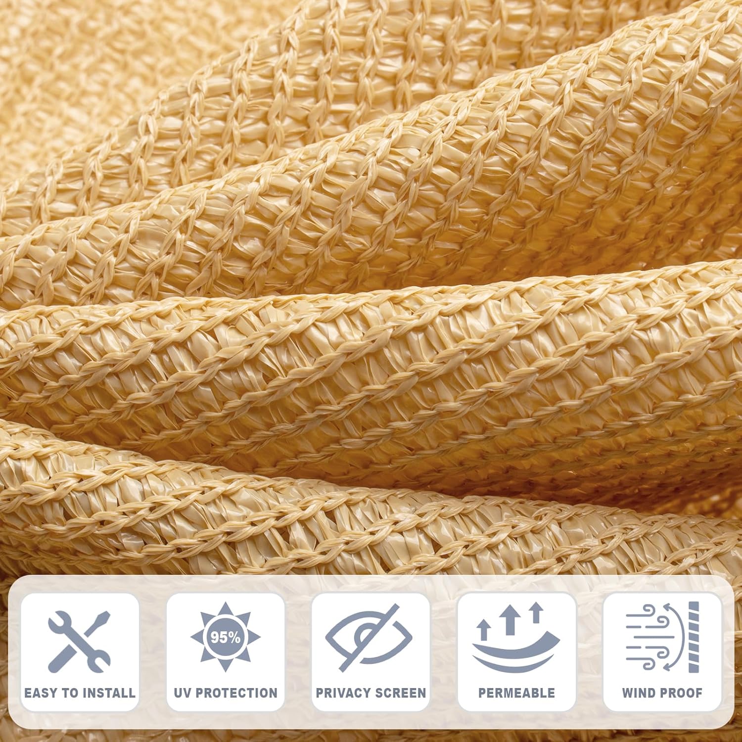 Cool Area Sun Shade Cloth with Grommets 3/4/6/8/10/12/16/20 FT Shade Panel Shade Tarp Screen Fabic for Outdoor Patio Pergola Cover Deck Garden, 10x20 FT, Sand