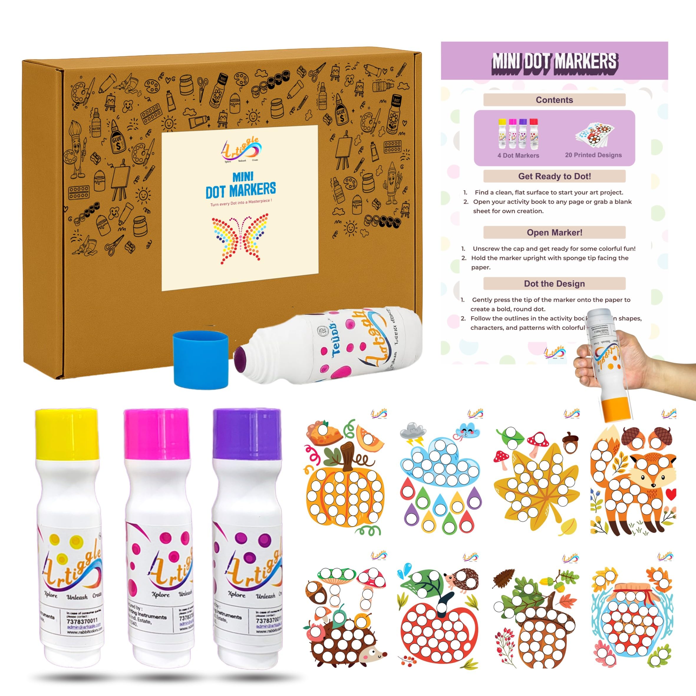 Mini Dot Markers for Toddlers | 4 Washable Colors (20ml Each) with 20 Activity Sheets | Non-Toxic Dot Painting Kit | DIY Art & Craft Toys | Gift for Boys & Girls Kids 4–13 | Fun Learn Play.-image-21