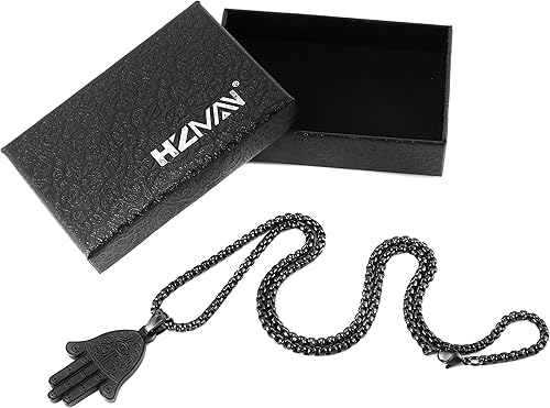Miniatura 6 de HZMAN Khamsah Collar con colgante de mano de Fátima Hamsa de acero inoxidable con ojo egipcio, éxito y protección Lucky