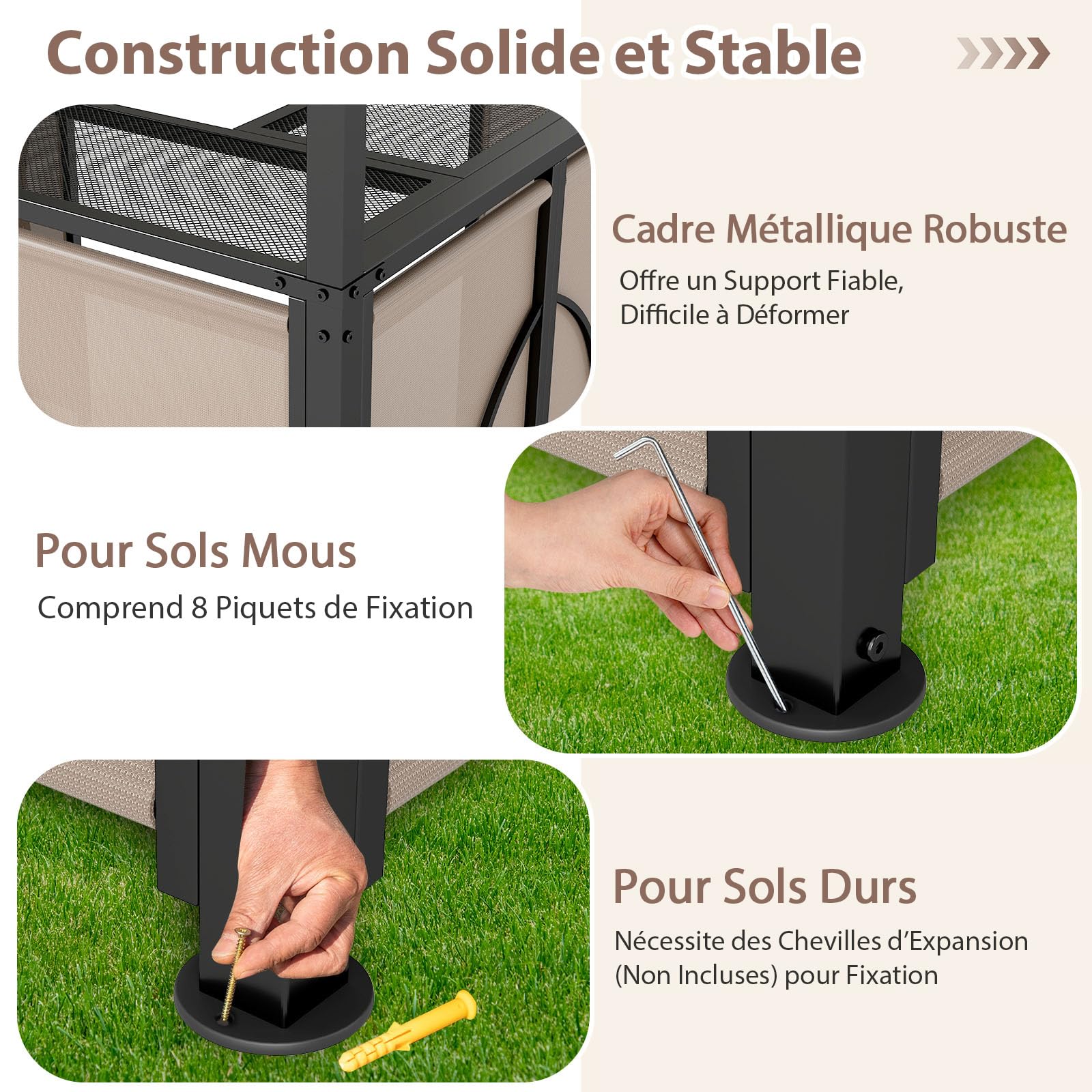 COSTWAY Tonnelle de Barbecue 3 Pcs Extérieur avec 2 Chaises Pliables Auvent, Ensemble de Bar de Jardin à Double Toit avec Table de Bar Étagères de Rangement en Métal, pour Jardin Cour (Marron)