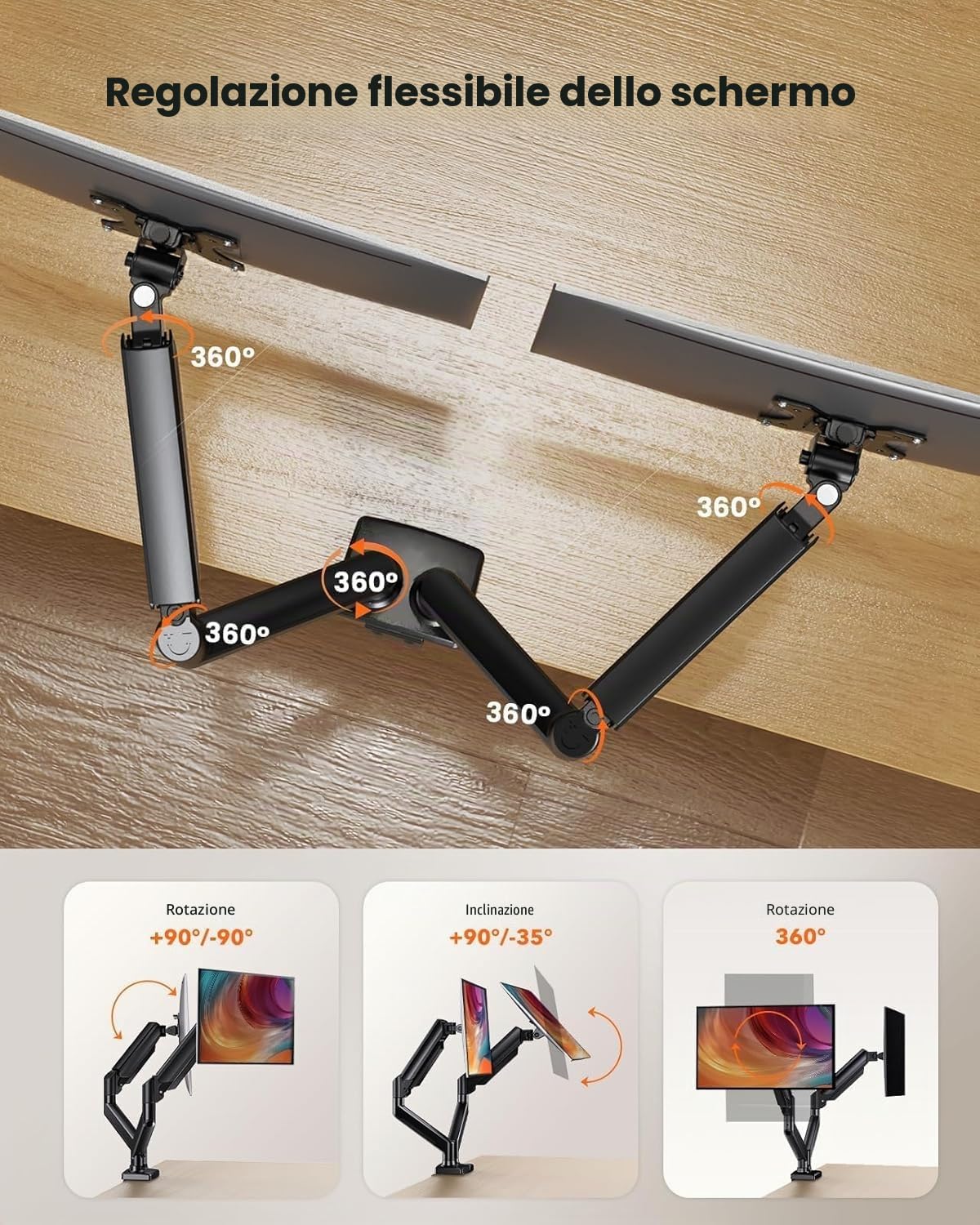 Ergear - Supporto doppio monitor fino a 32 pollici, carico massimo di 22 libbre per braccio, supporto doppio monitor regolabile, supporto per monitor in acciaio resistente con VESA stabile 100 x 100
