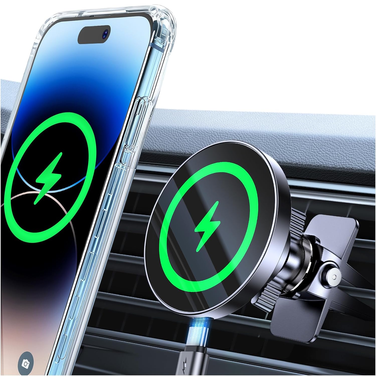 Coolpow for MagSafe Car Mount Charger 15W Top Charger Magnetic Wireless Car Charger for iPhone Magsafe Car Charging