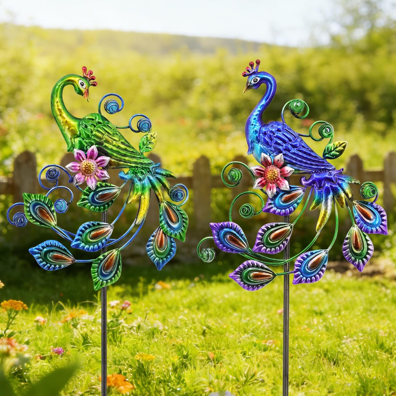 2 Pack Peacock Metal Decorative Garden Stakes - 29.5 Inch Patio Decor Art and Rust Resistant Metal Garden Decor for Indoor and Outdoor Decor - Perfect for Patio and Lawn Ornaments