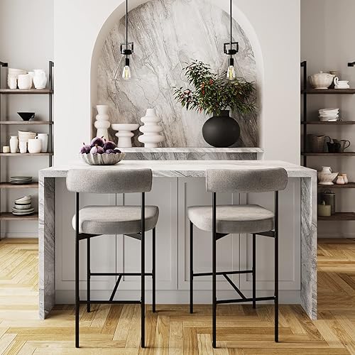 Miniatura 14 de Nathan James - Dahlia - Silla alta, moderno taburete alto con respaldo, patas de metal estilo mediados de siglo y cojín acolchado de piel, para