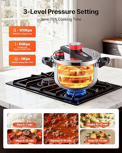 Miniatura 6 de VEVOR Olla a presión, olla a presión de 10 cuartos de galón, acero inoxidable, recipiente a presión con estante para vapor, tapa de vidrio templado,