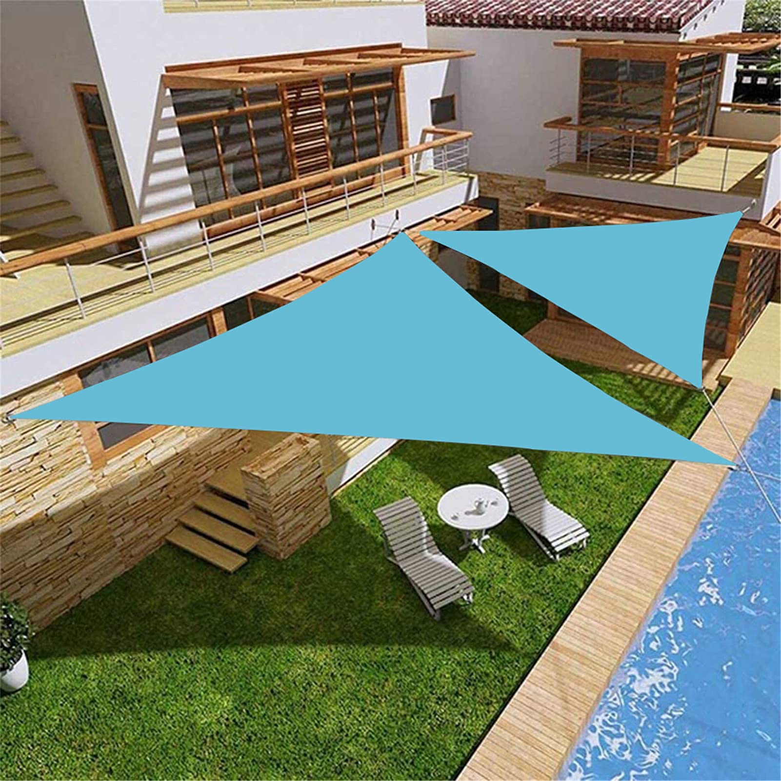 Vela parasole patio, 5X5X5M Sunsn Canopy Triangolare Telo ombreggiante Tessuto impermeabile 90% Protezione UV giardino Campeggio Prato Piscina Auto, Giallo sabbia, Turchese